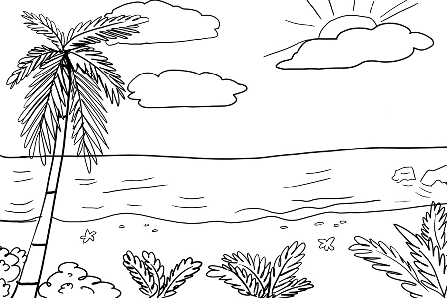 Palmen, Meer und Sonne Malbuch